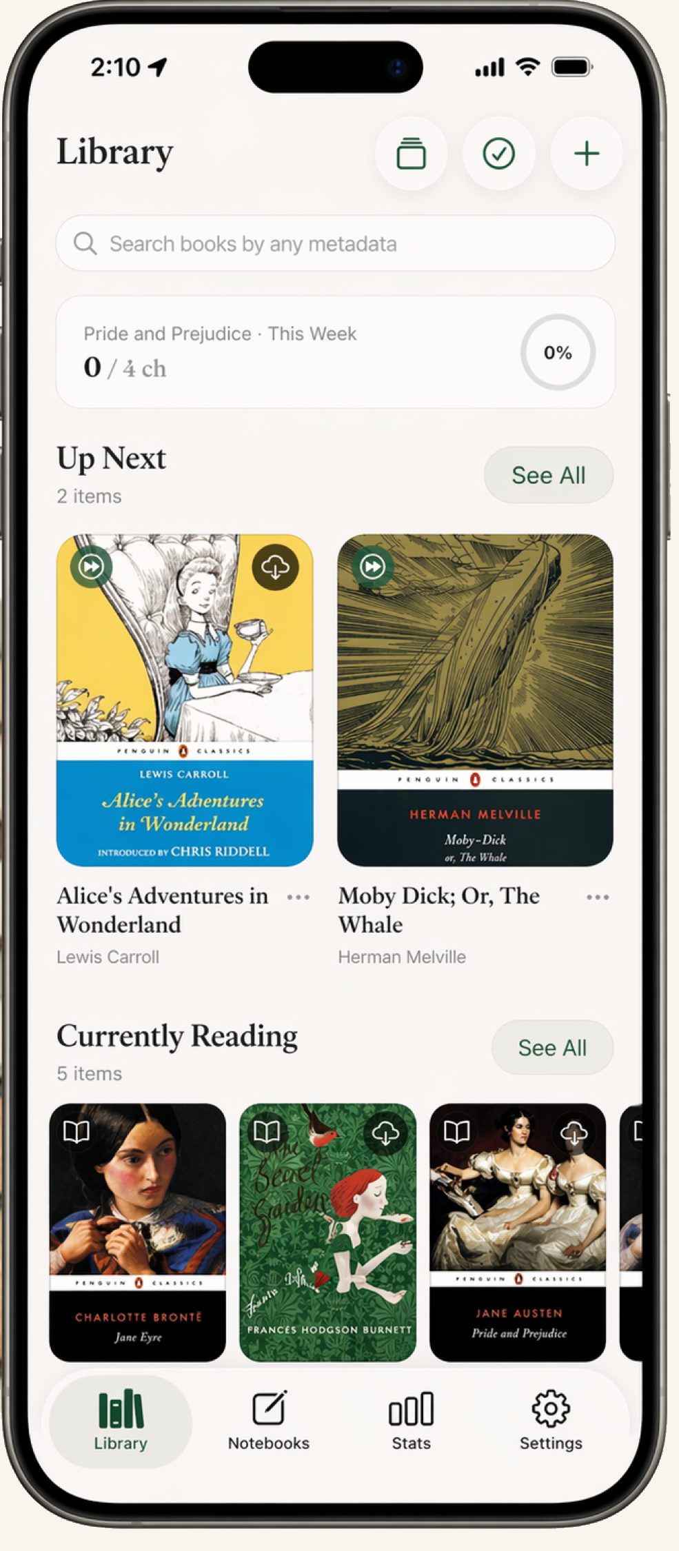 Lumen library screen on iPhone showing imported EPUB covers