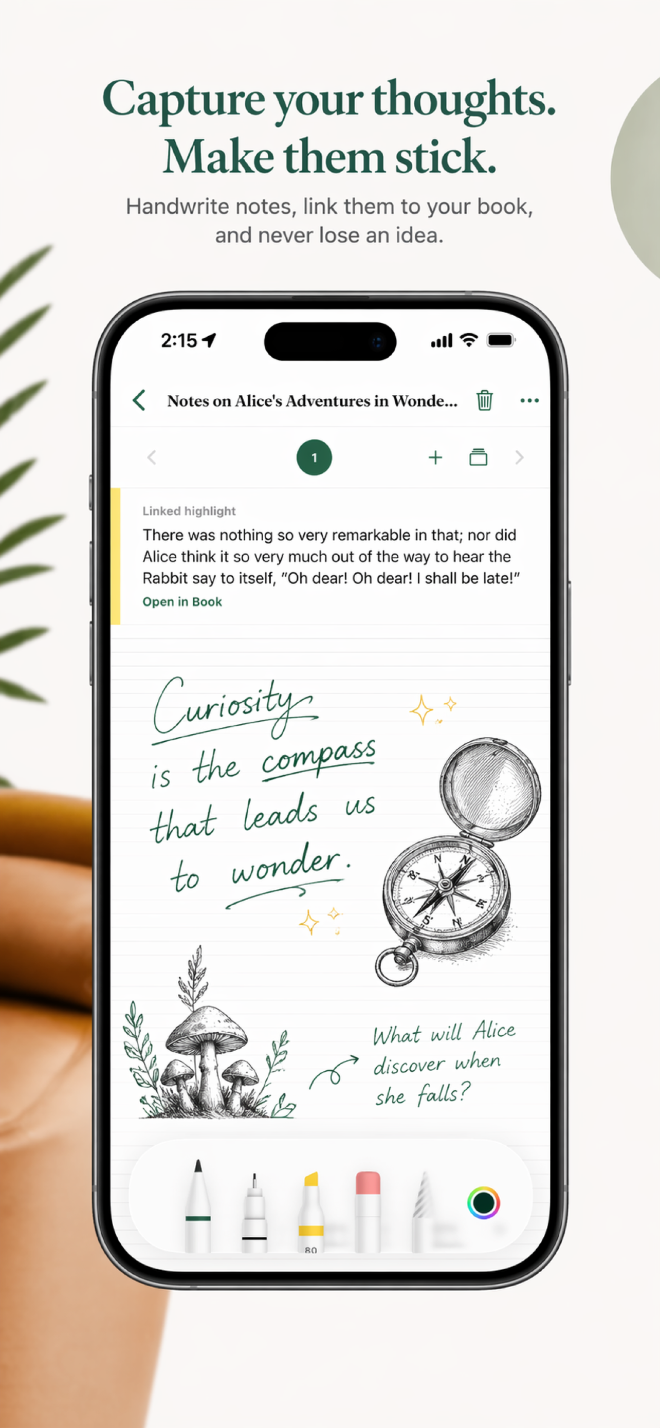 Lumen notebook page with handwritten Apple Pencil notes